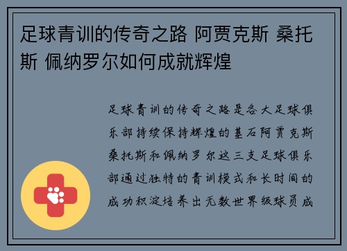 足球青训的传奇之路 阿贾克斯 桑托斯 佩纳罗尔如何成就辉煌