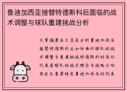 鲁迪加西亚接替特德斯科后面临的战术调整与球队重建挑战分析